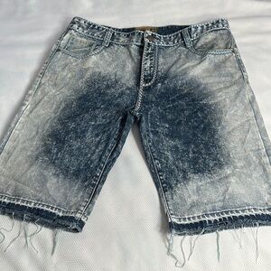 Men’s Grind house denim shorts distressed bleached acid wash